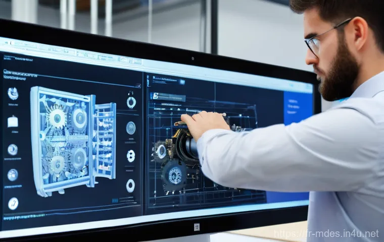 기계설계 관련 해외 자격증 - **Prompt:** A focused mechanical engineer, in their late 20s to early 30s, intently working on a com...