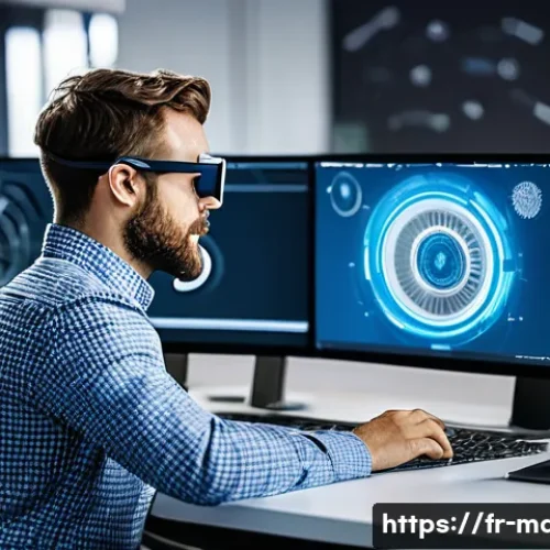 기계설계 고용시장 전망 - A modern mechanical design engineer working in a bright, high-tech office, surrounded by multiple la...