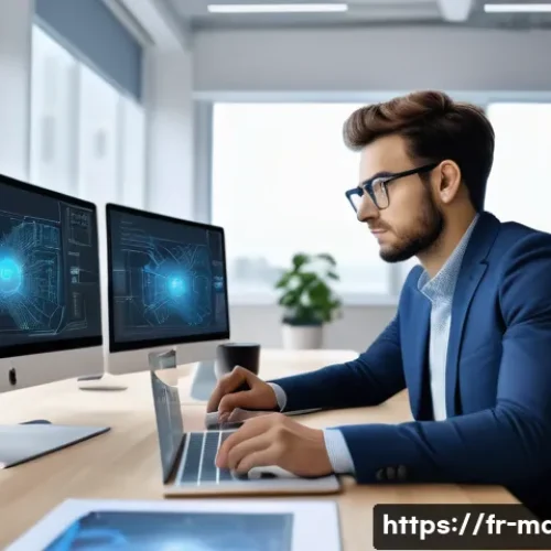 기계설계 경력관리 노하우 - A modern mechanical engineer workspace showing a young professional attentively studying emerging te...